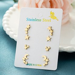 Золотой 304 серьги из нержавеющей стали, звезда и луна, золотые, 6~12.5x6.5~8 мм