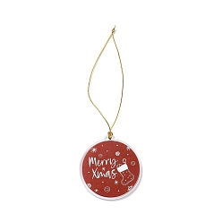 Christmas Socking Christmas Theme Acrylic Pendant Decoration, Nylon Cord Hanging Decoration, Flat Round, Christmas Socking, 190~205mm