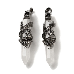 Хрусталь Натуральные кристаллы с кварцевым кристаллом, горного хрусталя, Подвески-пули с граненой структурой и решетчатым покрытием, драгон из сплава со старинным серебром, без кадмия и без свинца, 63~64x19~20x15.5 мм, отверстие : 7.5x6.5 мм