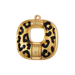 Настоящее золото 18K 304 нержавеющей стальной эмали подвески, прямоугольник с подвесками в виде леопардового рисунка, ионное покрытие (ip), реальный 18 k позолоченный, 22x20 мм