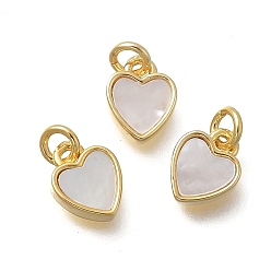 Настоящее золото 18K Подвески в форме сердца из латуни и натуральных ракушек, с прыжковых колец, без кадмия и без свинца, стойки покрытие, долговечный, цвет морской раковины, реальный 18 k позолоченный, 8x6x2.3 мм, отверстие : 2 мм