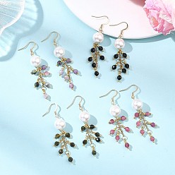 Турмалин 304-й раунд из нержавеющей стали болтаться серьги, с натуральным турмалином и искусственным жемчугом, золотые, 61~62x10.5 мм