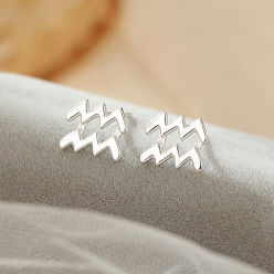 Водолей 925 стерлингового серебра серьги стержня, серебряные, Водолей, 10x10 мм