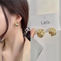 Golden Alloy Earrings for Women, with 925 Sterling Silver Pins, Golden, 18x12mm