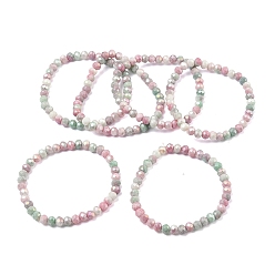 Flamingo Stretch-Armbänder aus facettierten Rondell-Glasperlen in AB-Farbe für Damen, Flamingo, Innendurchmesser: 2-1/8 Zoll (5.5 cm), 6 mm