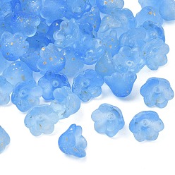 Королевский синий Колпачок из матового стекла, 6-лепестков цветка, с золотой порошок, королевский синий, 11x12x8 мм, отверстие : 1.4 мм, Около 1333 шт / 1000 г