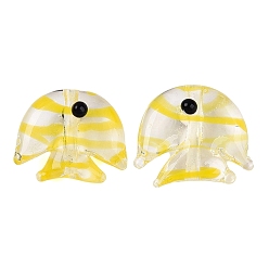 Yellow Handmade Transparent Lampwork Beads, Striped Fish, Yellow, 13~16x16.5~19.5x9~10.5mm, Hole: 1.5~2mm