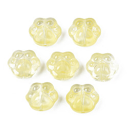 Light Goldenrod Yellow Transparent Spray Painted Glass Beads, Bear Paw, Light Goldenrod Yellow, 13.5x15x8.5mm, Hole: 1mm