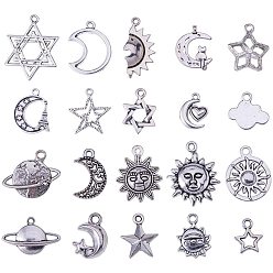 Antique Silver Tibetan Style Alloy Pendants, Antique Silver, 12~32x10~25x2~11mm, Hole: 1.5~2mm