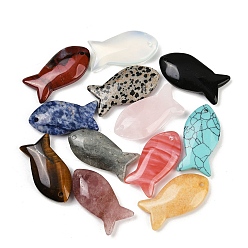 Смешанные камни Природные и синтетические смешанные каменные подвески, рыбы прелести, смешанные окрашенные и неокрашенные, 38.5~39.5x19.5x7.5~8.5 мм, отверстие : 2 мм