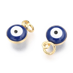 Slate Blue Brass Enamel Charms, Real 18K Gold Plated, Long-Lasting Plated, with Jump Ring, Evil Eye, Slate Blue, 9.5x6.5x4.5mm, Hole: 2.5mm