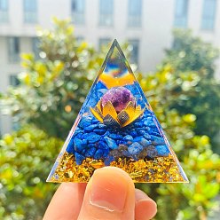Синий Генераторы энергии смолы оргонитовой пирамиды, чипсы из натуральных драгоценных камней рейки внутри для украшения стола домашнего офиса, синие, 55 мм