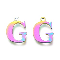 Letter G Ионное покрытие (ip) 304 брелоки из нержавеющей стали, лазерная резка, алфавит, Радуга цветов, letter.g, 12x9x0.8 мм, отверстие : 1 мм