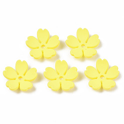 Yellow Rubberized Style Opaque Acrylic Bead Caps, 5-Petal, Flower, Yellow, 14.5x15x4.5mm, Hole: 1.7mm
