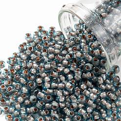 (1072) Cocoa Lined Aqua Toho runde Rocailles, japanische Rocailles, (1072) mit Kakao ausgekleidetes Aqua, 8/0, 3 mm, Bohrung: 1 mm, über 222pcs / Flasche, 10 g / Flasche