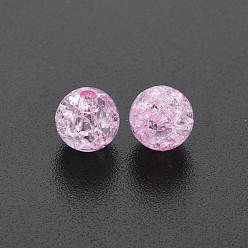 Pearl Pink Transparent Crackle Acrylic Beads, Round, Pearl Pink, 8x7mm, Hole: 1.8~2mm, about 1745pcs/500g