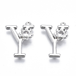 Letter Y Латунные подвески, со стразами, без кадмия, без никеля и без свинца, алфавит, платина, letter.y, 18x13x2.5 мм, отверстие : 1 мм