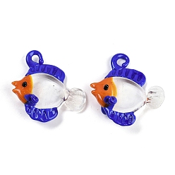 Синий Подвески лэмпворк ручной работы, рыба, синие, 32~39x22~37x10~15 мм, отверстие : 2~4 мм