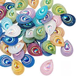 Mixed Color 50Pcs Resin Cabochons, Teardrop, with Rhinestone, Mixed Color, 24x17.5x4mm