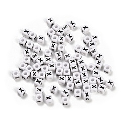 Letter X Непрозрачные акриловые бусины, Эмаль стиле, куб с письмом, Письмо X, 4.5x4.5x4.5 мм, отверстие : 2 мм, 5500 шт / 500 г