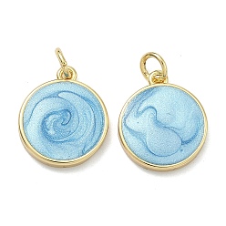 Синий Латунные подвески, круглые подвески, с эмалью, реальный 18 k позолоченный, без кадмия и без свинца, стойки покрытие, долговечный, синие, 16.5x14x3 мм, отверстие : 3.4 мм, Перейти кольцо: 5x1 мм