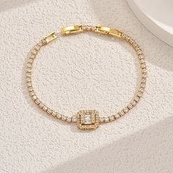 Rectangle Элегантные латунные браслеты с подвесками, латунные браслеты для тенниса с прозрачными кубическими цирконами для женщин, прямоугольные, внутренний диаметр: 7-7/8 дюйм (20 см)