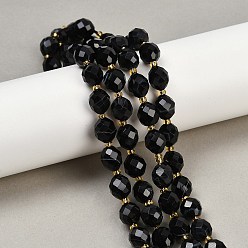 Черный Нити бусин из натурального полосатого агата/полосчатого агата (окрашенного и нагретого), граненые, овальные, с бисером, чёрные, 9x10 мм, отверстие : 1.2 мм, около 32 шт / нитка, 15.75'' (40 см)
