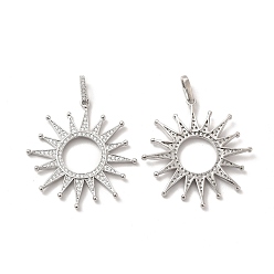 Платина Подвески из экологически чистой латуни с микропаве из кубического циркония, долговечный, без свинца и без кадмия, очарование солнца, платина, 37x35x3 мм, отверстие : 6x3 мм