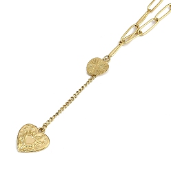 Золотой Вакуумное покрытие pvd 304 подвеска из нержавеющей стали в форме сердца с кисточкой, цепочка-скрепка, золотые, 18.50 дюйм (47 см)