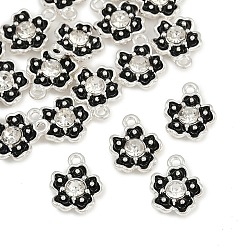 Черный Сплав эмали с подвесками из хрустальных страз, цветок, платина, чёрные, 12x10x3.5 мм, отверстие : 1.2 мм