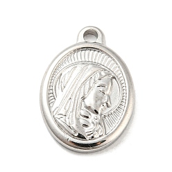 Stainless Steel Color Non-Tarnish 304 Stainless Steel Pendants, Oval with Virgin Mary Charm, Religion, Stainless Steel Color, 24x16.5x2.5mm, Hole: 2.5mm