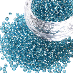 Turquoise 3000pcs perles de rocaille en verre, trou rond argenté, rond petites perles, turquoise, 2mm, Trou: 1mm