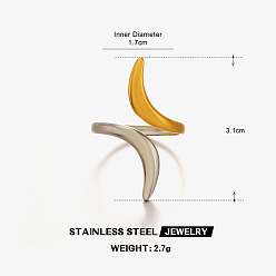 Луна 304 открытые кольца манжеты из нержавеющей стали, золотые и нержавеющая сталь цвет, луна, 17 мм