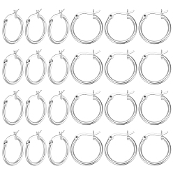 Серебро 12 пары латунных серег-колец для женщин, долговечный, стойки покрытие, без свинца и без кадмия, серебряные, 22x21x2 мм