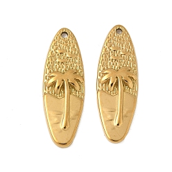 Настоящее золото 18K 304 подвески из нержавеющей стали, овал с подвесками в виде кокосовой пальмы, ионное покрытие (ip), реальный 18 k позолоченный, 30x10x2.5 мм, отверстие : 1.2 мм