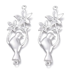 Нержавеющая Сталь Цвет Устойчивы к потускнению 201 соединители из нержавеющей стали, птица с цветком, цвет нержавеющей стали, 37.5x13.5x1.5 мм, отверстие : 1 мм