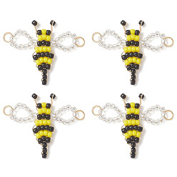 Желтый Стеклянные бусины в виде пчел, соединительные подвески, золотые, желтые, 24.5x26x2.5 мм, Перейти кольцо: 4x0.5 мм, внутренний диаметр: 3.5 мм