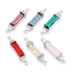 Платина Подвески-коннекторы из латуни с микропаве из прозрачного кубического циркония и стекла, прямоугольник ссылки, без кадмия, без никеля и без свинца, cmешанных цветов, платина, 30~30.5x6.9x4~4.3 мм, отверстие : 1.2 мм