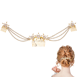 Золотой Сплавочная гребенка со стразами для волос , звезда, золотые, 325x60x4.5 мм