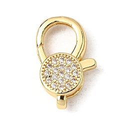 Настоящее золото 18K Застежки-клешни из прозрачной латуни с кубическим цирконием, без кадмия, без никеля и без свинца, плоско-круглые, реальный 18 k позолоченный, 19x12.5x4.5 мм, отверстие : 2x2 мм