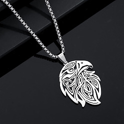 Eagle Хип-хоп стиль, тема животных 304 ожерелья с подвесками из нержавеющей стали, цвет нержавеющей стали, не тускнеет, орел, 23.62 дюйм (60 см), Кулон : 45x33 мм