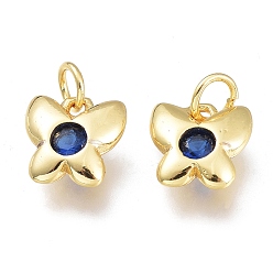 Морской Синий Латунные микро проложить кубического циркония прелести, с целью перехода в кольце, бабочка, золотые, Marine Blue, 8x7.5x2.5 мм, отверстие: 1.5 мм перемычки: 3.5x0.8 мм