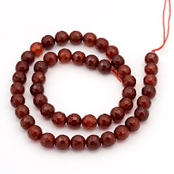 Dark Red Carnelian Beads Strands, Faceted, Dyed, Round, Dark Red, 8mm, Hole: 1mm, about 48 pcs/strand, 15 inch