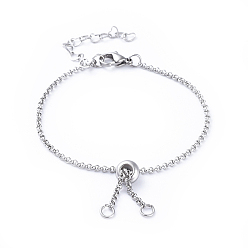 Stainless Steel Color 304 Stainless Steel Rolo Chain Slider Bracelet/Bolo Bracelets Making, Stainless Steel Color, Single Chain: 4-1/8 inch(10.5cm), Total Length: 8-1/4 inch(21cm)