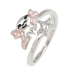 Платина Аксолотль с эмалированным сплавом в виде морской звезды, регулируемые манжетные кольца, платина, внутренний диаметр: регулируемый