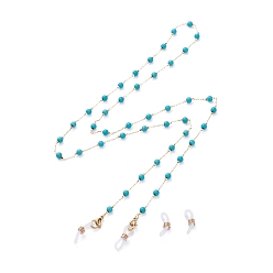 Dark Cyan Eyeglasses Chains, Neck Strap for Eyeglasses, with Round Synthetic Turquoise Beads, Brass Cable Chains, 304 Stainless Steel Lobster Claw Clasps and Rubber Loop Ends, Golden, Dark Cyan, 30.90 inch~31.29 inch(78.5~79.5cm)