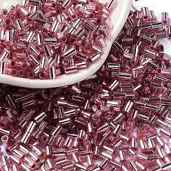 Pale Violet Red Baking Paint Glass Round Bugle Beads, Silver Lined, Tube, Pale Violet Red, 3.5~3.8x2~2.5mm, Hole: 1.2mm