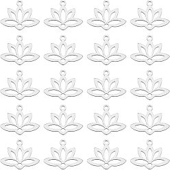 Нержавеющая Сталь Цвет 20 шт. 201 подвески из нержавеющей стали, лазерная резка, полый, лотос, цвет нержавеющей стали, 14x18.5x1 мм, отверстие : 1.6 мм