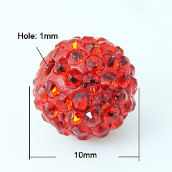 Светло-сиамский Pave disco бусины, Бусины со стразами, полимерная глина , класс А, Light Siam, С. 13 (1.9~2 мм), 10 мм, отверстие : 1 мм