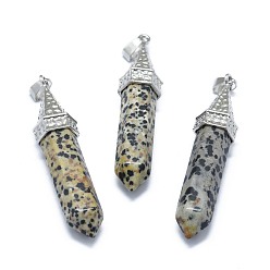 Dalmatian Jasper Natural Dalmatian Jasper Pointed Pendants, with Alloy Findings, Bullet, Platinum, 61x14.5x12.5mm, Hole: 3.5x
7.5mm